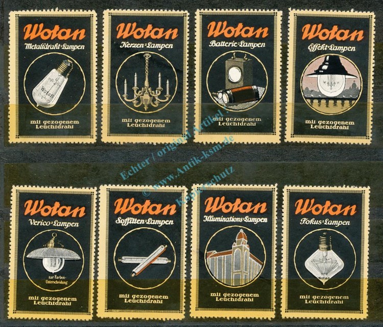 Reklamemarken Vignetten Set 10 Stück -Wotan Lampen gez. Leuchtdrath- unc-kfr. -0098-