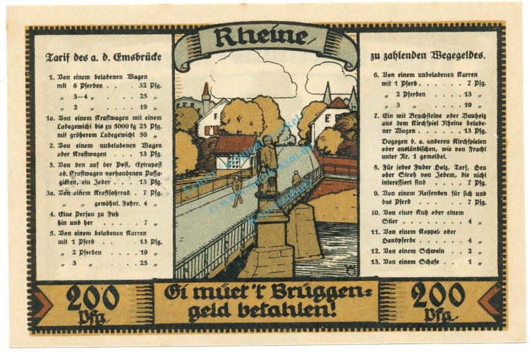 Rheine , Notgeld 200 Pfennig -Letterhaus- unc-kfr. M-G.1118.1 , NRW 1922 Seriennotgeld -5845-