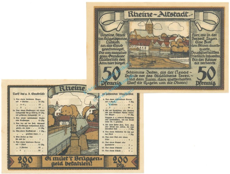 Rheine , Notgeld Set mit 2 Scheinen unc-kfr. M-G.1118.1 , NRW 1922 Seriennotgeld -5848-