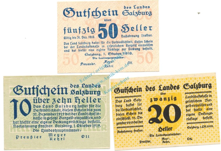 Salzburg , Notgeld Set 3 Scheine unc-kfr. K-K.860 , 1919 Salzburg -0569-