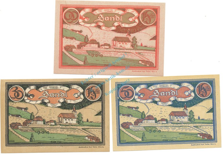 Sandl , Notgeld Set 3 Scheine unc-kfr. K-K.S874.V.b , 1920 Ober Österreich -0564-