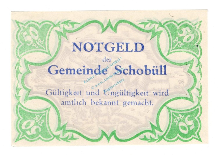 Schobüll , Notgeld 50 Pfennig Schein unc-kfr. M-G.1194.11 , SH o.D. Seriennotgeld -5857-