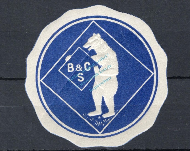 Siegelmarke , Firmenmarke weiß-blau -BC s und Bär- F-kfr. -0130-