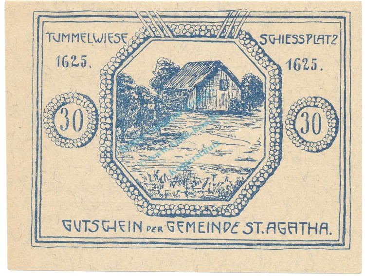 St. Agatha , Notgeld 30 Heller Schein unc-kfr. K-K.877.II.d , 1920 Ober Österreich -0571-