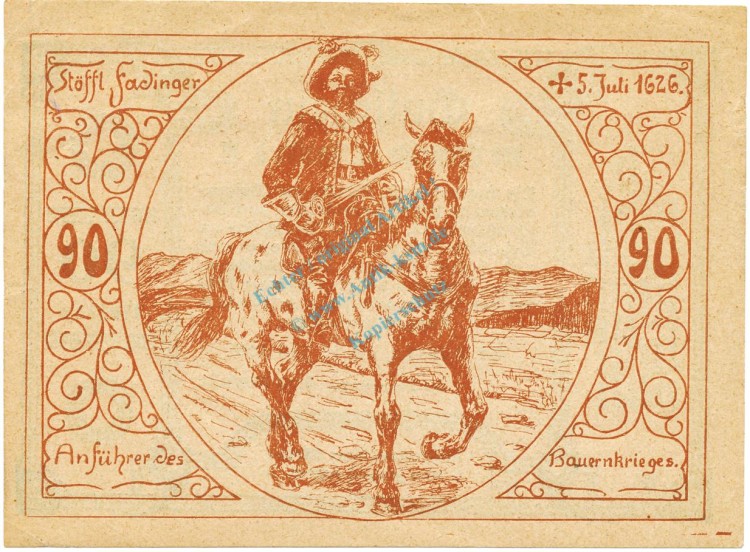 St. Agatha , Notgeld 90 Heller Schein unc-kfr. K-K.877.II.j , 1920 Ober Österreich -0570-
