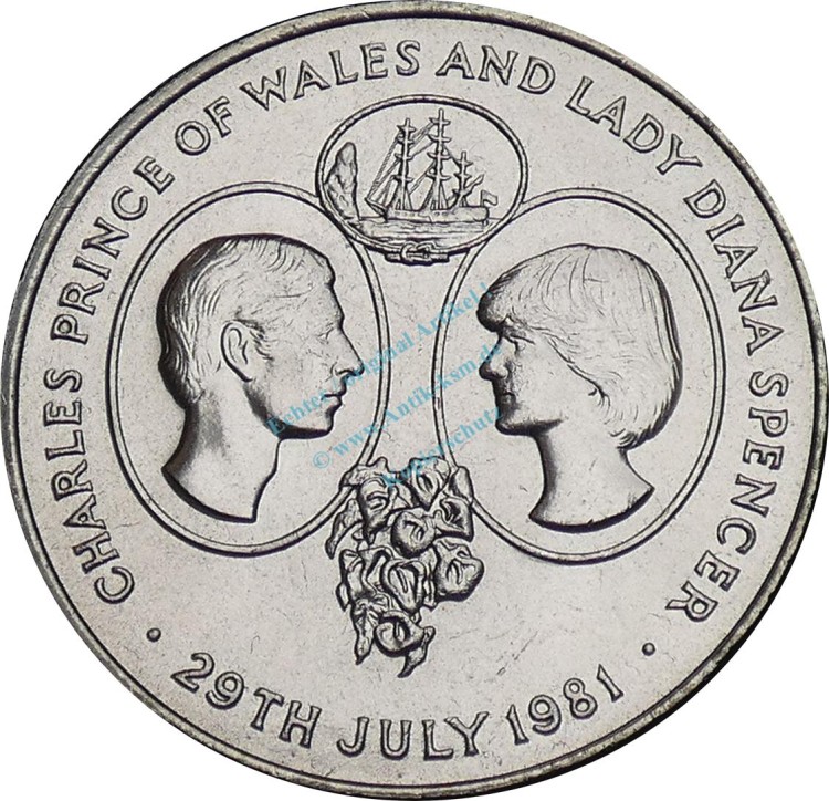 St. Helena , 25 Pence Münze 1981 -Charles and Lady Diana- KM.9 vz-stgl -0299-