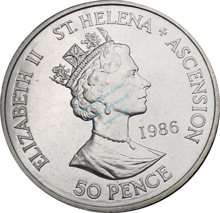 St. Helena , 50 Pence Münze 1986 -Napoleon 5.Mai.1821- KM.8 vz-stgl -0289-