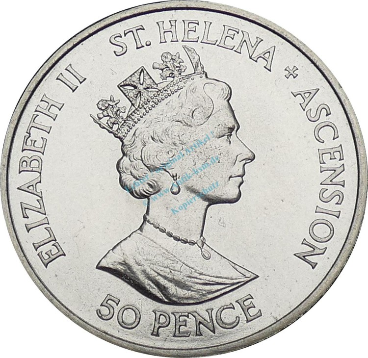 Vorlage MÜNZEN - MEHRFACH St. Helena , 50 Pence Münze 1986 -Royal Wdding Prince Andrew with Sarah Ferguson- KM.1 vz-stgl -0273-