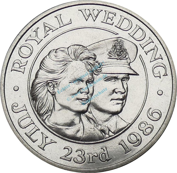 St. Helena , 50 Pence Münze 1986 -Royal Wdding Prince Andrew with Sarah Ferguson- KM.1 vz-stgl -0273-