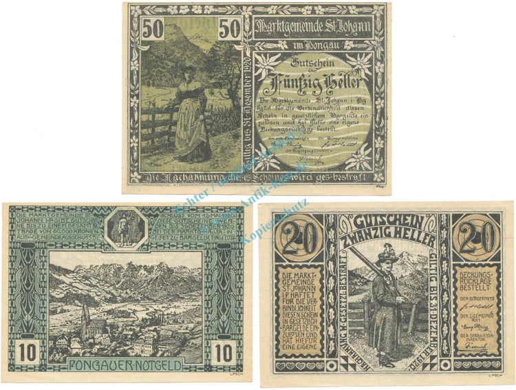St. Johann , Notgeld Set 3 Scheine unc-kfr. K-K.895 , 1920 Österreich -0585-