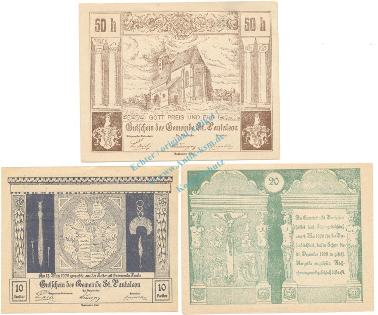 St. Pantaleon , Notgeld Set 3 Scheine unc-kfr. K-K.920 , 1920 Österreich -0586-