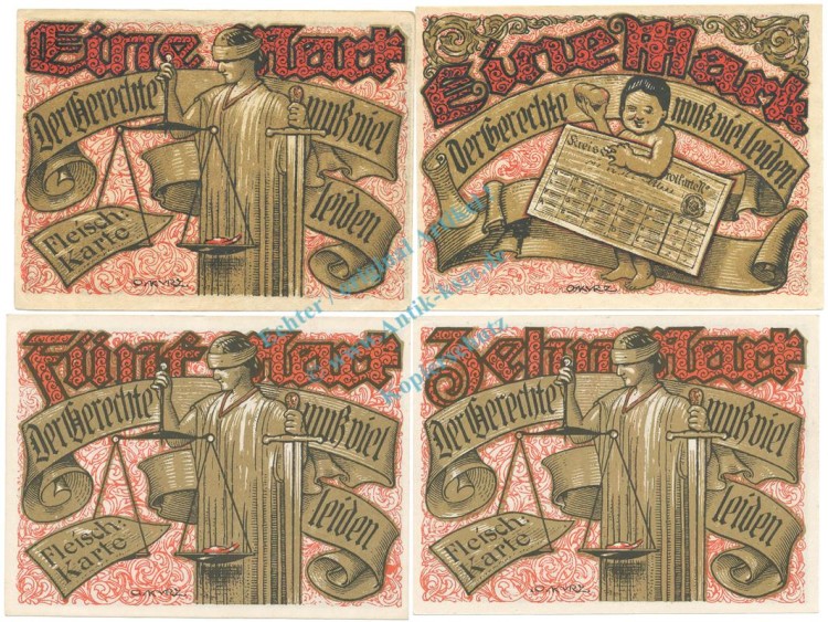 Tonndorf , Notgeld Set 4 Scheine unc-kfr. M-G.1330.3-4 , SH 1921 Seriennotgeld -5855-
