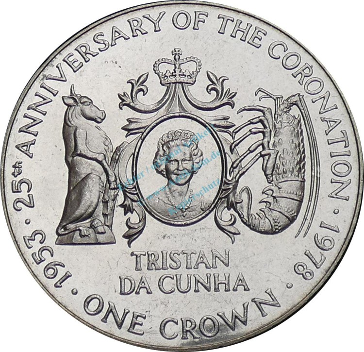 Tristan , 1 Crown Münze 1978 -25 Anniversary of Coronation- KM.2 vz-stgl -0293-