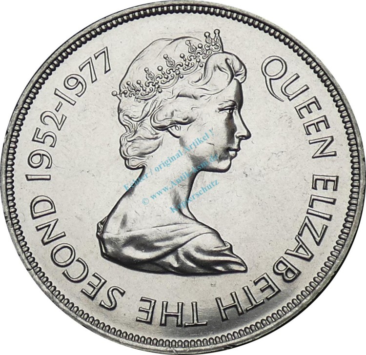 Tristan da Kunta , 25 Pence Münze 1977 -Jubiläum 25 Jahre Queen Elizabeth II- KM.3 vz-stgl -0272-