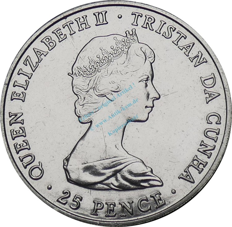 Tristan da Kunta , 25 Pence Münze 1980 -80. Geburtstag Queen Mother- KM.3 vz-stgl -0266-