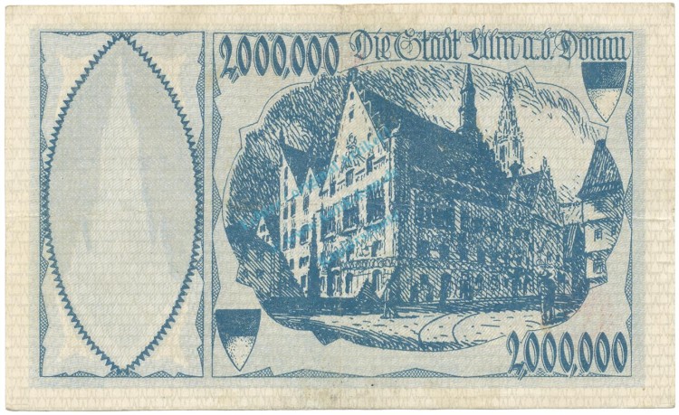 Ulm , Banknote 2 Millionen Mark L-gbr. Ke.2280 , WÜR 1923 Inflation -3664-