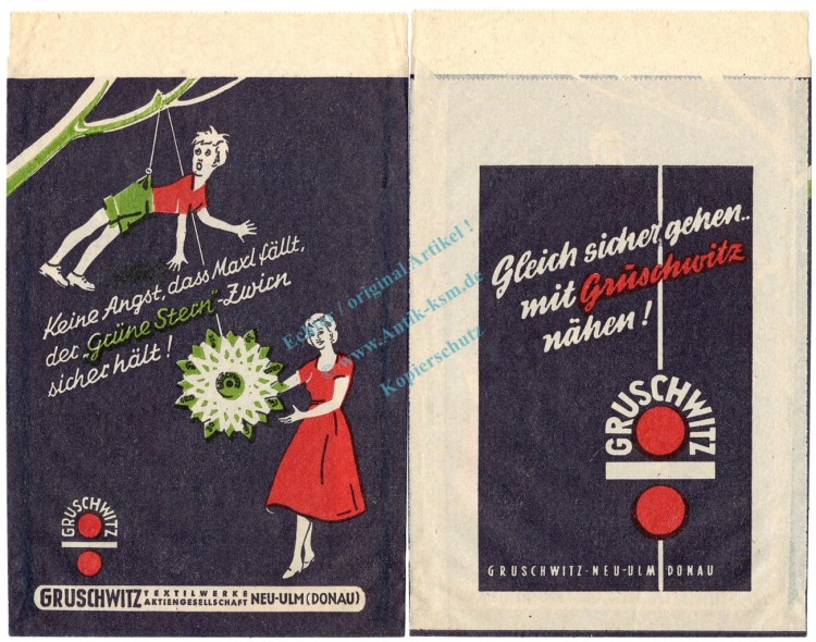 Werbung Reklametüte -Gruschwitz grüne-Stern-Zwirn- unc-kfr. Vintage Tante Emma -0260-