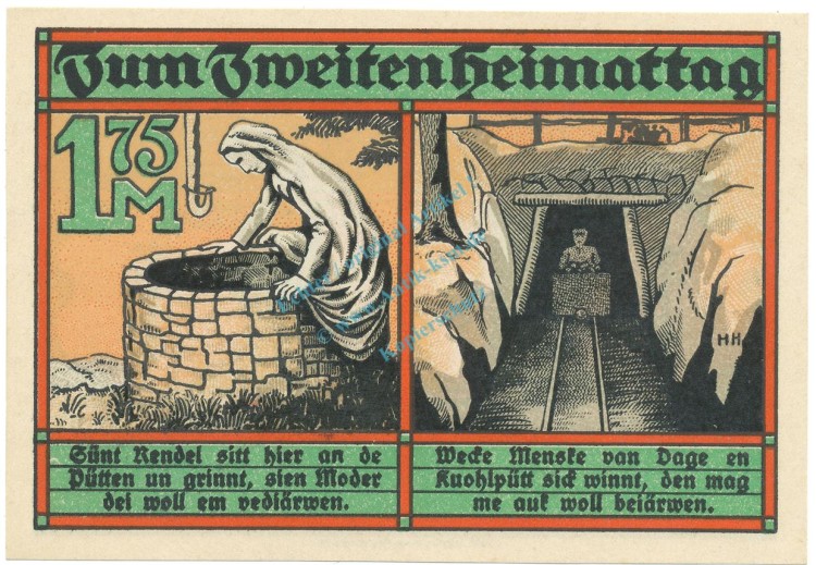 Westerkappeln , Notgeld 1,75 Mark Schein unc-kfr. M-G.1415.1 NRW o.D. Seriennotgeld -5842-