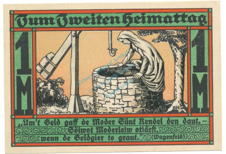 Westerkappeln , Notgeld 1 Mark Schein -2- unc-kfr. M-G.1415.1 NRW o.D. Seriennotgeld -5841-