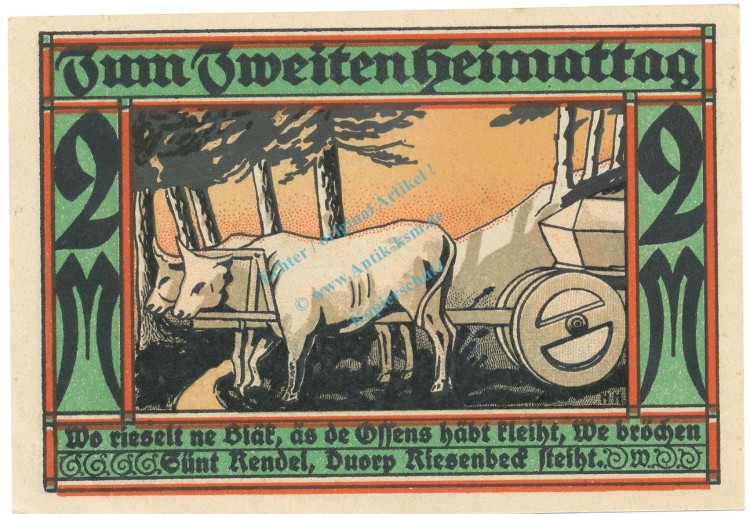 Westerkappeln , Notgeld 2 Mark Schein unc-kfr. M-G.1415.1 NRW o.D. Seriennotgeld -5843-