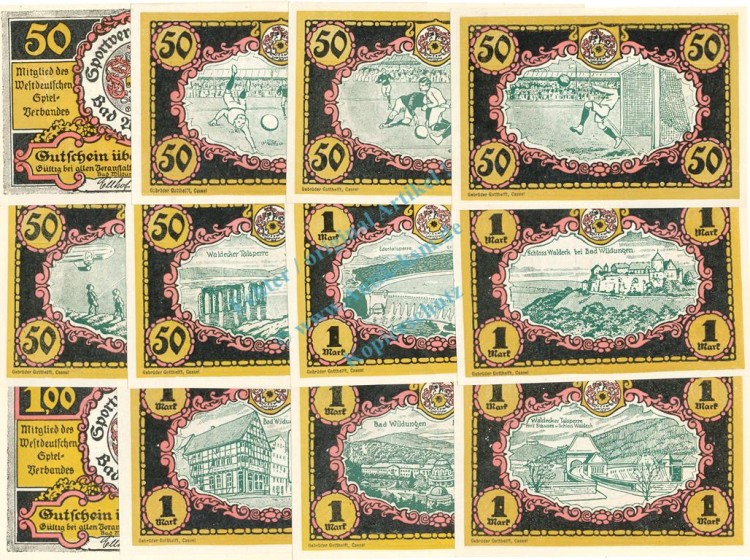 Wildungen , Notgeld Set mit 12 Scheinen unc-kfr. M-G.1428.1.a , HE 1921 Seriennotgeld -5849-