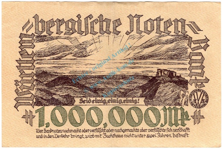 Württemberg , 1 Million Mark Schein L-gbr. WTB.19, Ros.779, P.988 , 1923 Länderbank -1330-