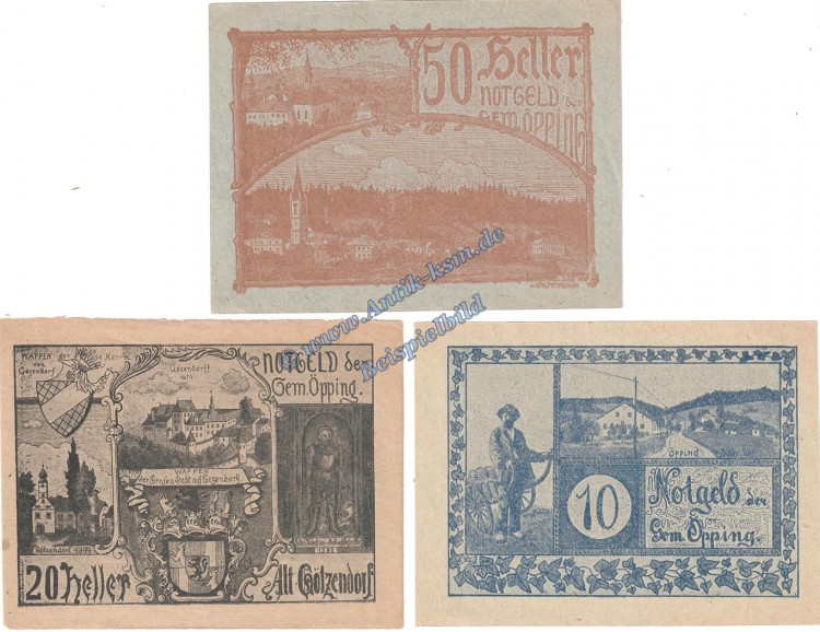 Öpping , Notgeld Set mit 3 Scheinen in kfr. K-K 710.I.a , Oberösterreich o.D.