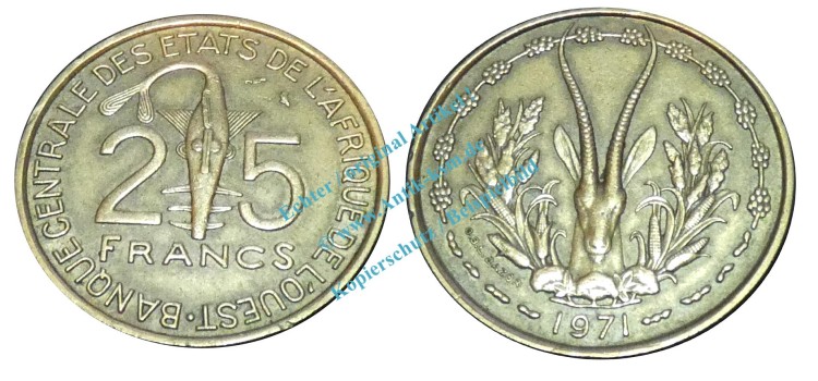 Afrika - West Africa , 25 Francs von 1971 -Gazelle- KM.5