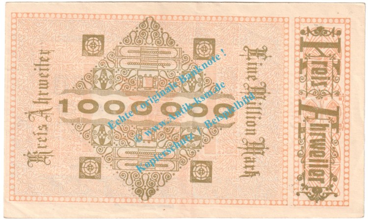 Ahrweiler , Notgeld 1 Million Mark -Stern- in kfr. Keller 28.a.39-41 , Rheinland 1923 Grossnotgeld Inflation