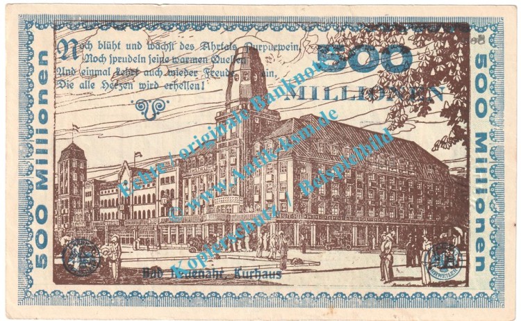 Ahrweiler , Notgeld 500 Millionen Mark Schein in gbr. Keller 28.a , Rheinland 1923 Grossnotgeld Inflation