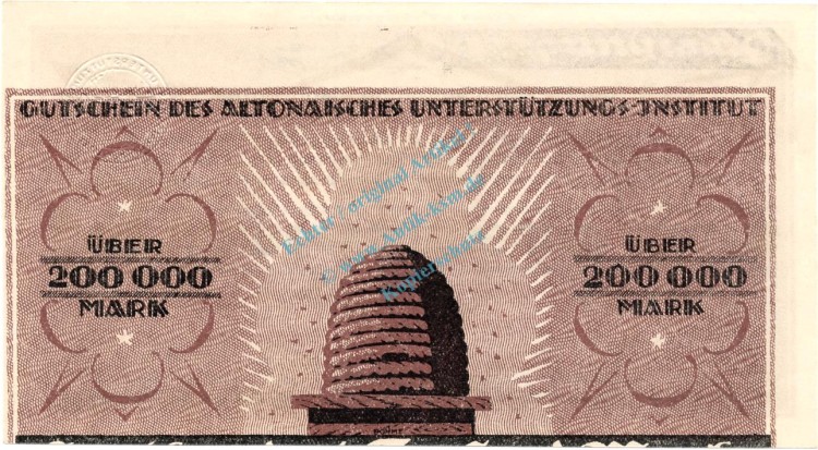 Altona , Banknote 200.000 Mark -Fehldruck- unc-kfr. Keller 81.b , Schleswig 1923 Inflation