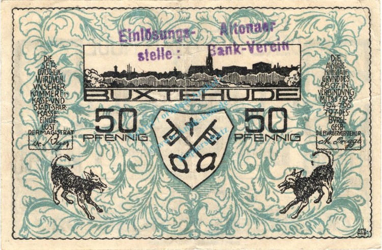 Altona , Notgeld 50 Pfennig Schein gbr. Ti.0080.05.21 , Schleswig o.D. Verkehrsausgabe