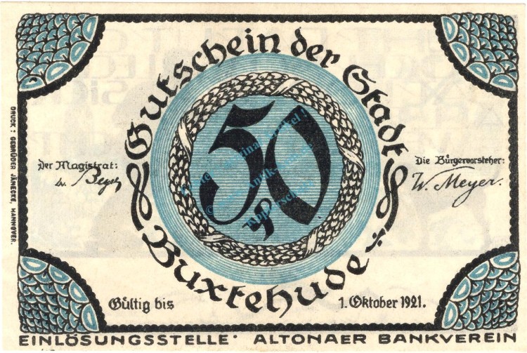 Altona , Notgeld 50 Pfennig Schein unc-kfr. Ti.0080.05.41 , Schleswig o.D. Verkehrsausgabe