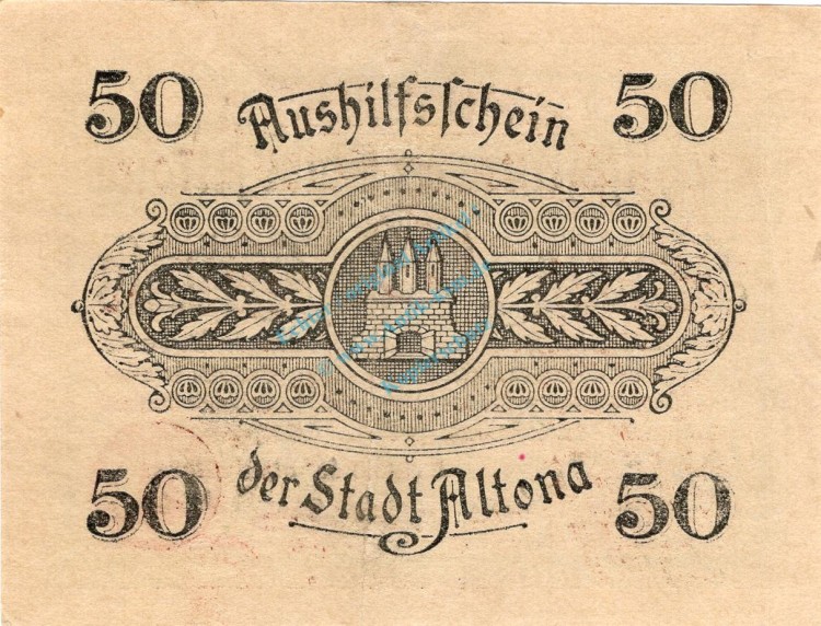Altona , Notgeld 50 Pfennig Schein unc-kfr. Ti.0080.70.01 , Schleswig Holstein 1918 Verkehrsausgabe