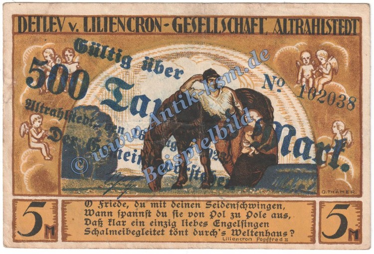 Altrahlstedt , Banknote 500.000 Überdruck Schein in gbr. Keller 84.a-d , Inflation 1923 Schleswig Holstein