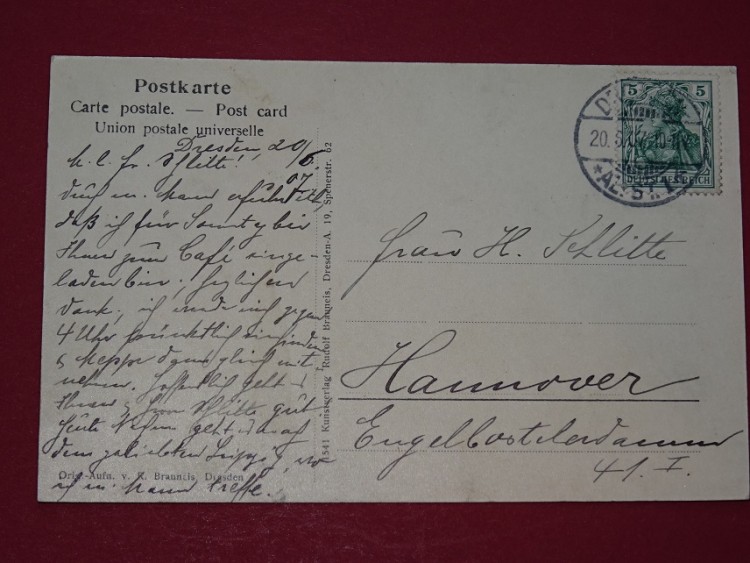 Ansichtskarte , Postkarte der Stadt Dresden , Sachsen , Motiv Dampfschifflandeplatz , gelaufen im Jahr 1907 , gute Erhaltung siehe Bilder