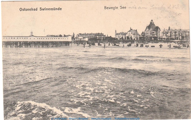 Ansichtskarte , Postkarte Swinemünde , Motiv Bewegte See , gel. 1907