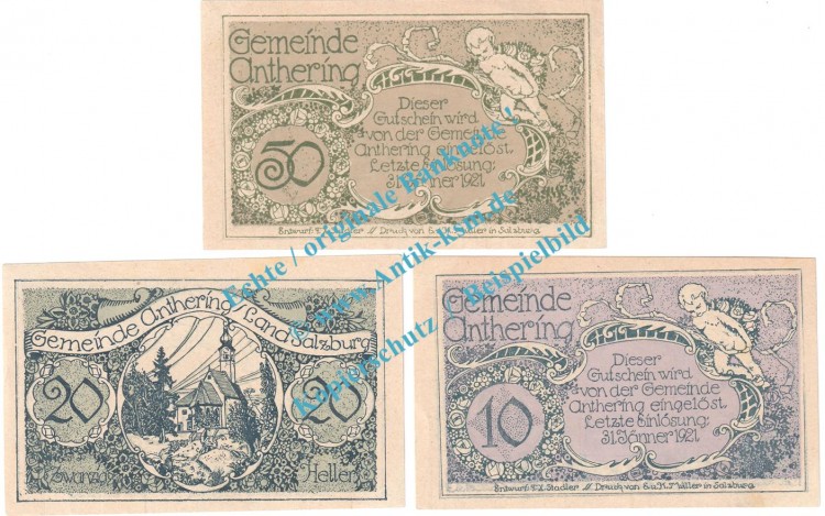 Anthering , Notgeld Set mit 3 Scheinen in kfr. K-K 46.I... Salzburg o.D.