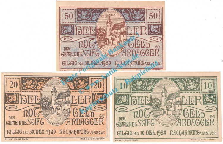 Ardagger S. Notgeld Set mit 3 Scheinen in kfr. K-K 51.c , Niederösterreich o.D.