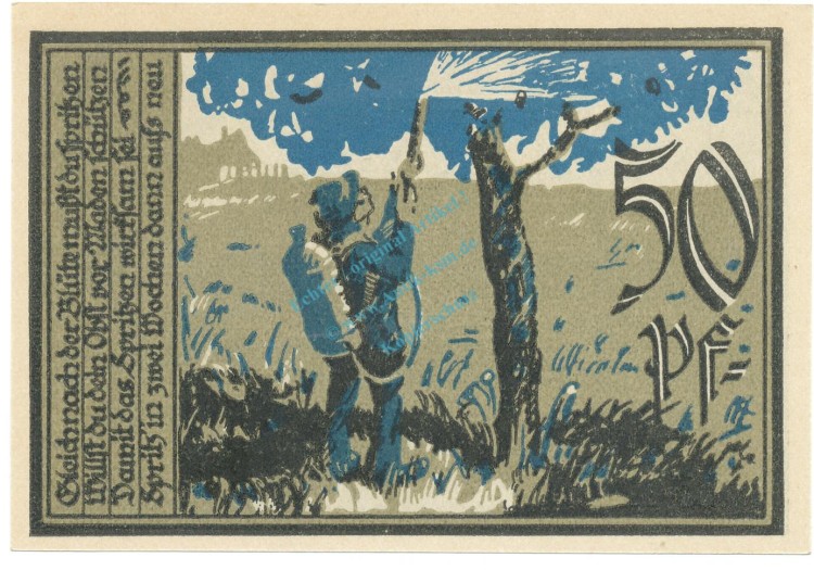 Notgeld Aschersleben , 50 Pfennig Schein Nr 2 , kräftig blau , Mehl Grabowski 50.5 a , von 1921 , Sachsen Anhalt Seriennotgeld