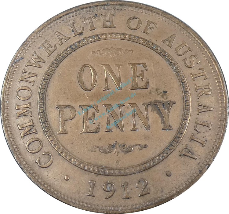 Australien , 1 Penny Münze von 1912 H --King George V-- ss-vz , -0197-