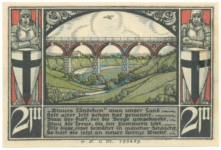 Bütow , Notgeld 2 Mark Schein -WZ- unc-kfr. M-G 204.2 , POM o.D. Seriennotgeld -5725-