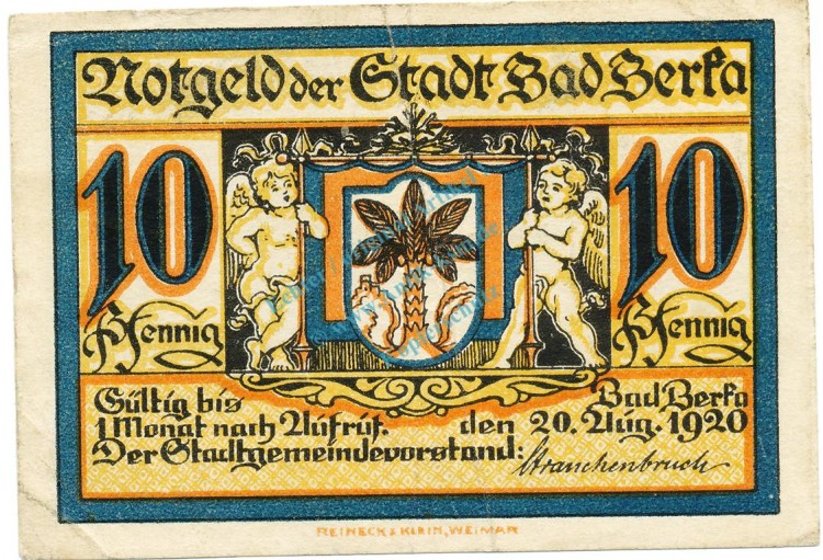 Bad Berka , Notgeld 10 Pfennig  -Kn...A- gbr., M-G 79.1 b , TH 1920 Seriennotgeld -2886-