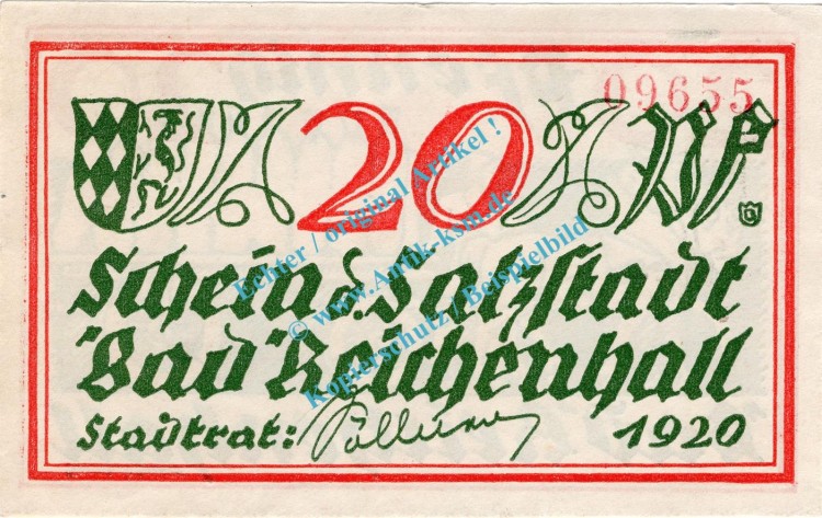 Bad Reichenhall , Notgeld 20 Pfennig Schein in unc. Tieste 5990.20.30 , Bayern 1920 Verkehrsausgabe