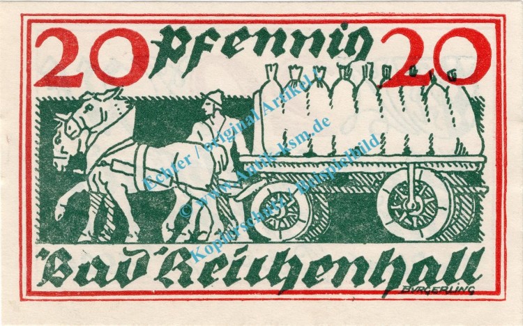 Bad Reichenhall , Notgeld 20 Pfennig Schein in unc. Tieste 5990.20.30 , Bayern 1920 Verkehrsausgabe
