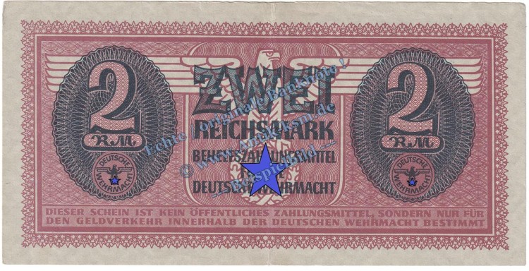 Banknote , 2 Mark Schein in f-kfr. DWM-7, Ros.506, M.37, deutsche Wehrmacht - 3. Reich -B-