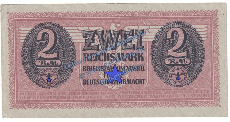 Banknote , 2 Mark Schein in kfr. DWM-7, Ros.506, M.37, deutsche Wehrmacht - 3. Reich