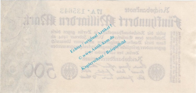 Banknote , 500 Milliarden Mark Schein in kfr. DEU-152.b, Ros.124, P.127, Weimarer Republik 1923 Inflation