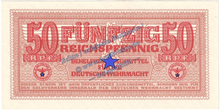Banknote , 50 Pfennig Schein in kfr. DWM-5, Ros.504, M.35, deutsche Wehrmacht - 3.Reich