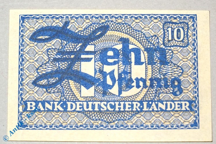 Banknote über 10 Pfennig , Bank deutscher Länder , Rosenberg 251 b , Kopfgeld
